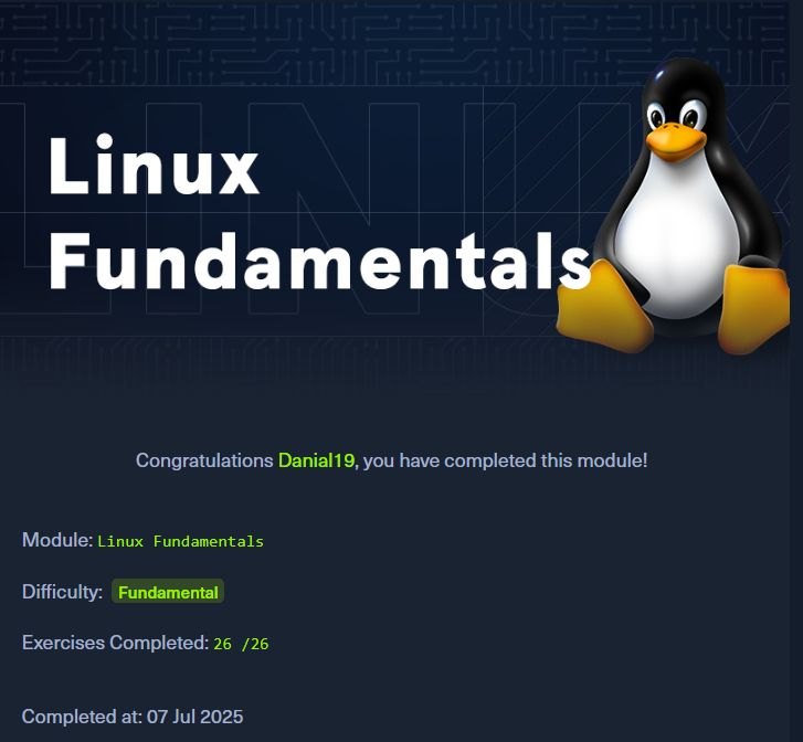Linux Fundamentals completion card (renamed from l3ak__01 - itβs an HTB module, not the CTF)